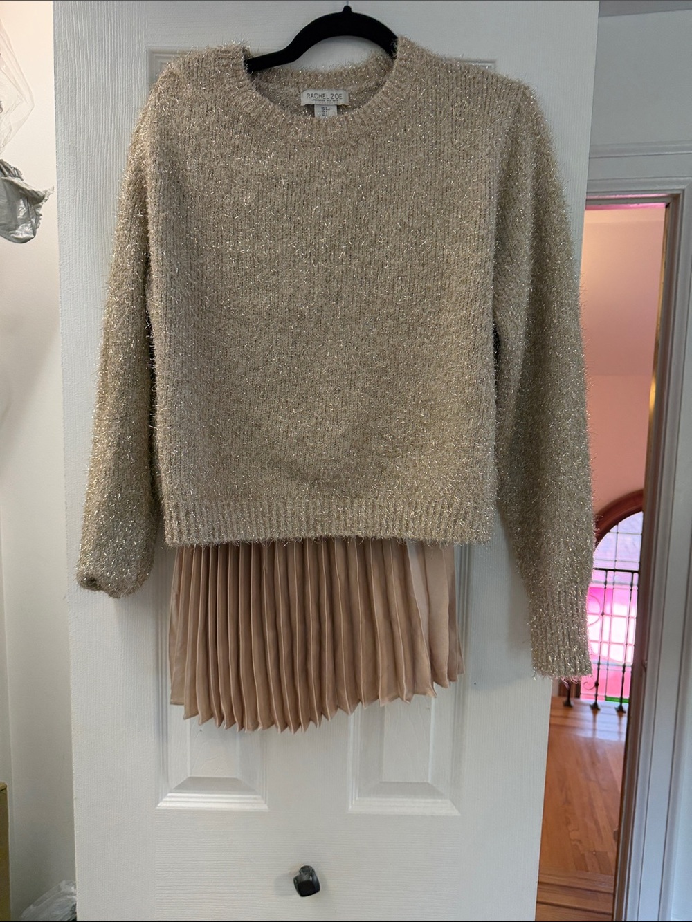 Rachel Zoe Sparkle Beige Crewneck Sweater
